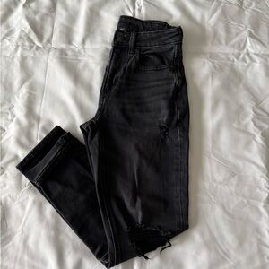 Black AE Stretch High Waisted Ripped Mom Jeans
